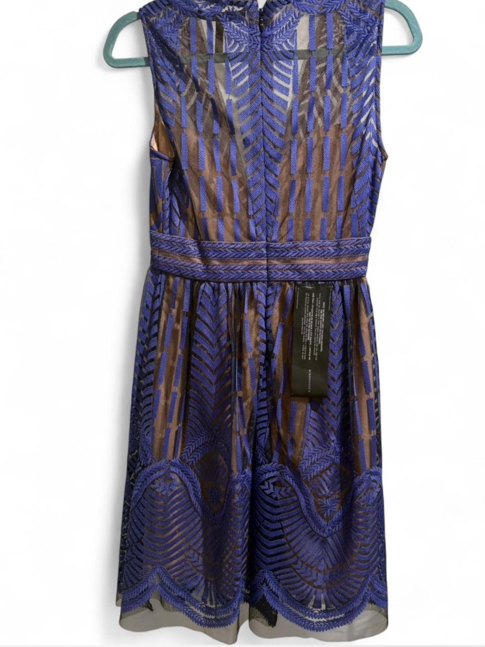 BCBGMaxAzria Blue and tan V-Neck Lace Cocktail Dress - Picture 4 of 5